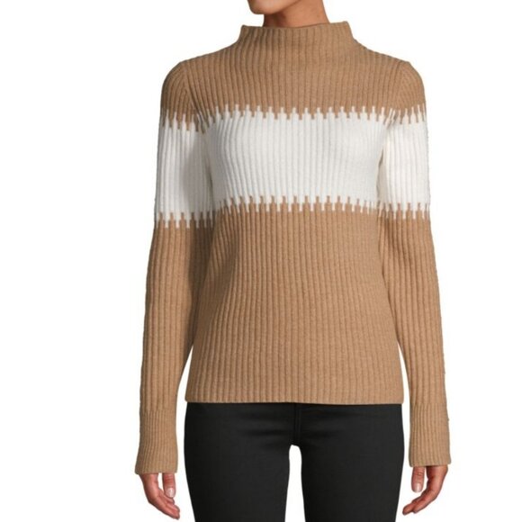 🌟Host Pick!🌟 French Connection Funnel-Neck Camel/White Colorblock Sweater - M - Picture 2 of 13